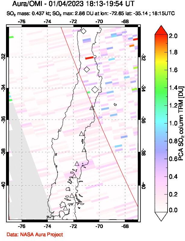 A sulfur dioxide image over Central Chile on Jan 04, 2023.