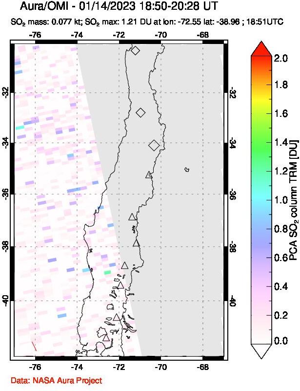 A sulfur dioxide image over Central Chile on Jan 14, 2023.