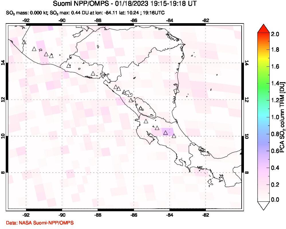 A sulfur dioxide image over Central America on Jan 18, 2023.