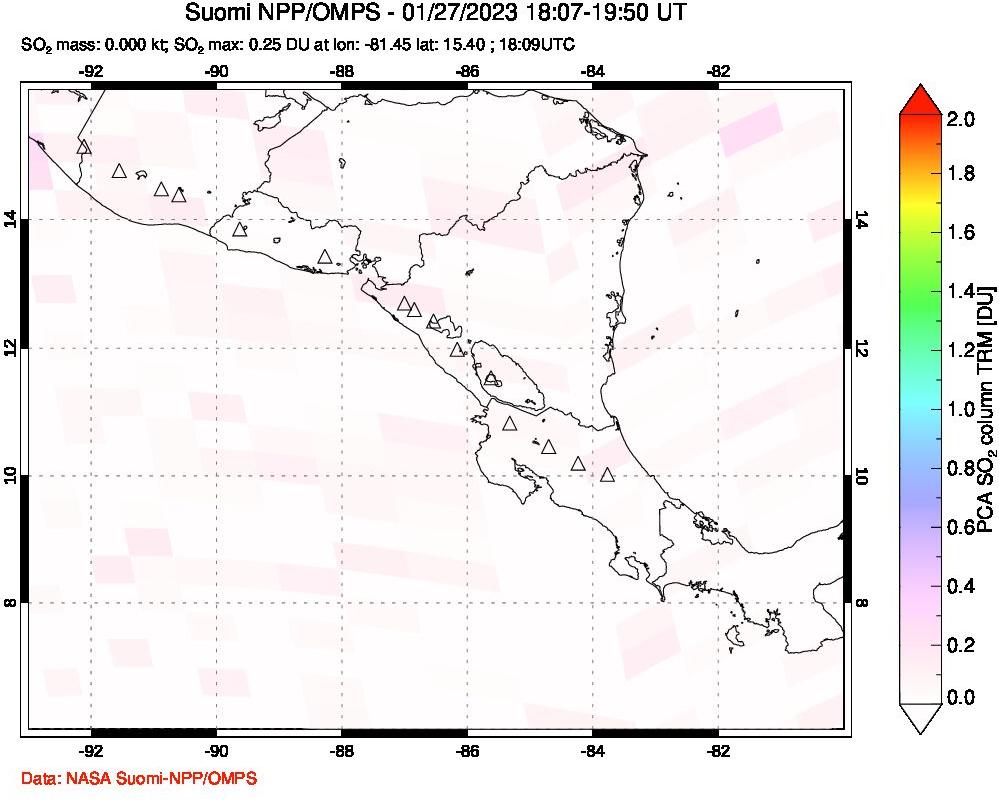 A sulfur dioxide image over Central America on Jan 27, 2023.