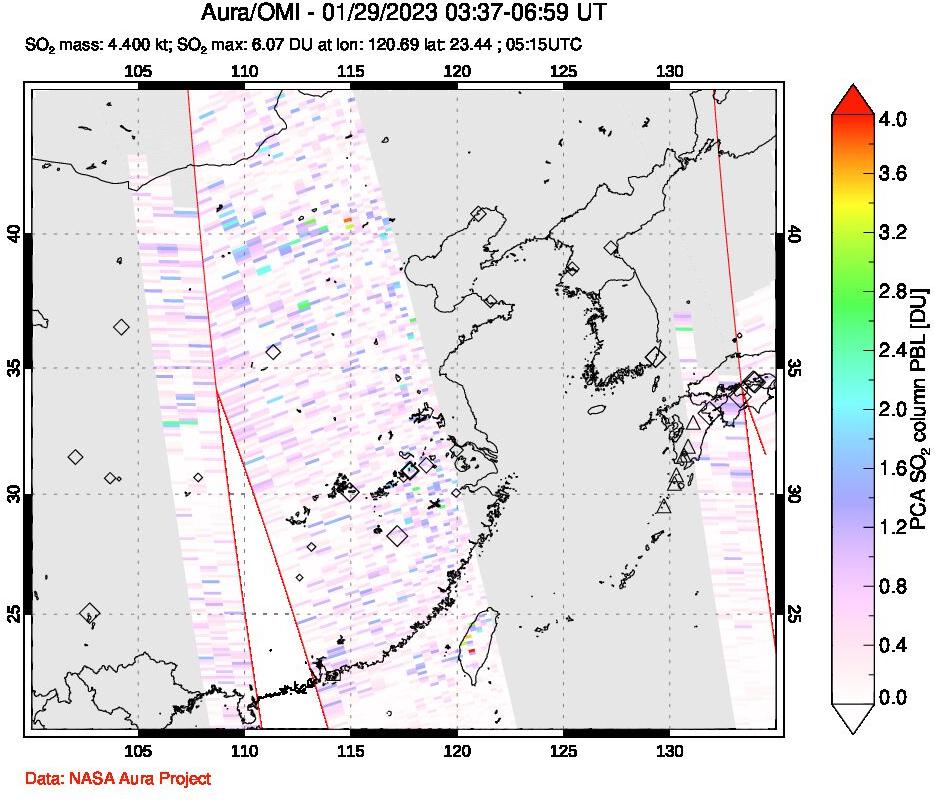 A sulfur dioxide image over Eastern China on Jan 29, 2023.
