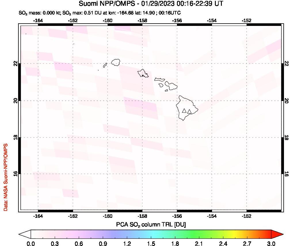 A sulfur dioxide image over Hawaii, USA on Jan 29, 2023.