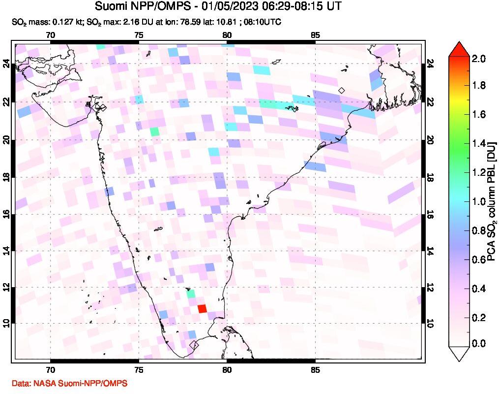 A sulfur dioxide image over India on Jan 05, 2023.