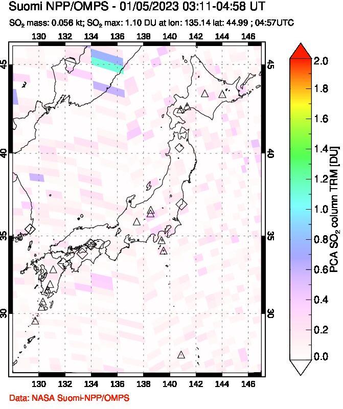 A sulfur dioxide image over Japan on Jan 05, 2023.