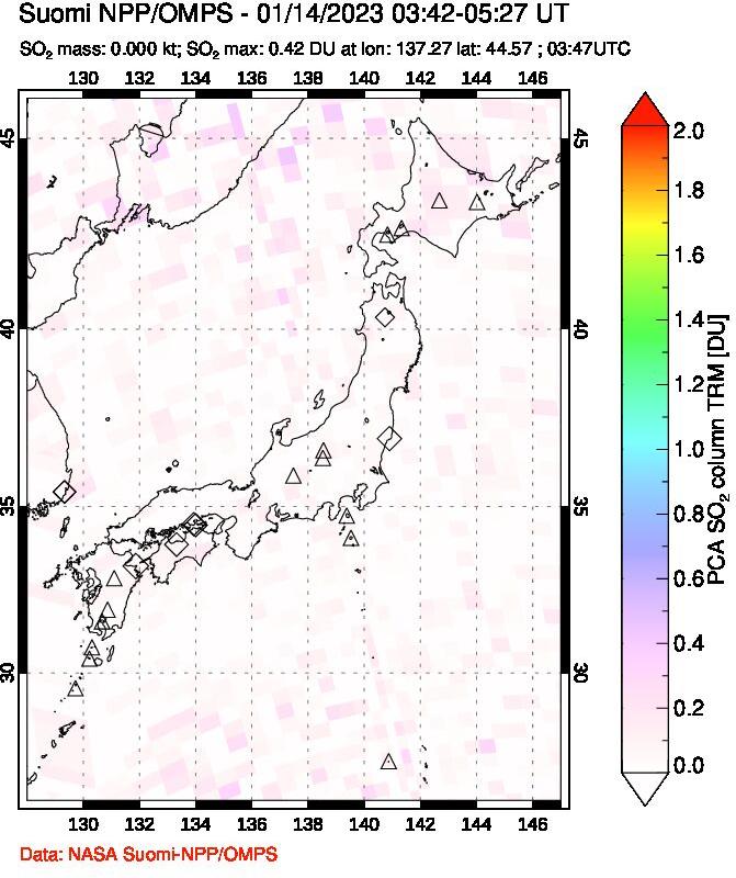 A sulfur dioxide image over Japan on Jan 14, 2023.