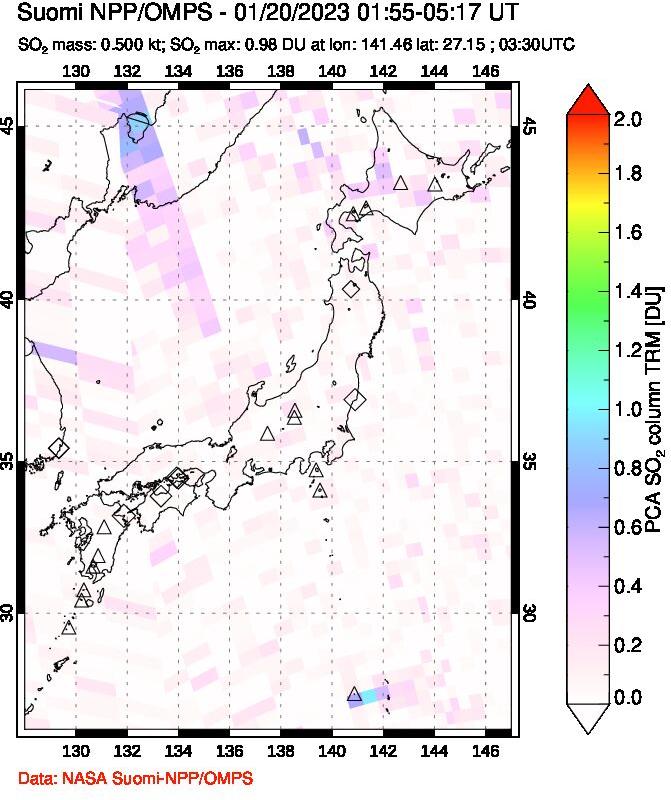 A sulfur dioxide image over Japan on Jan 20, 2023.