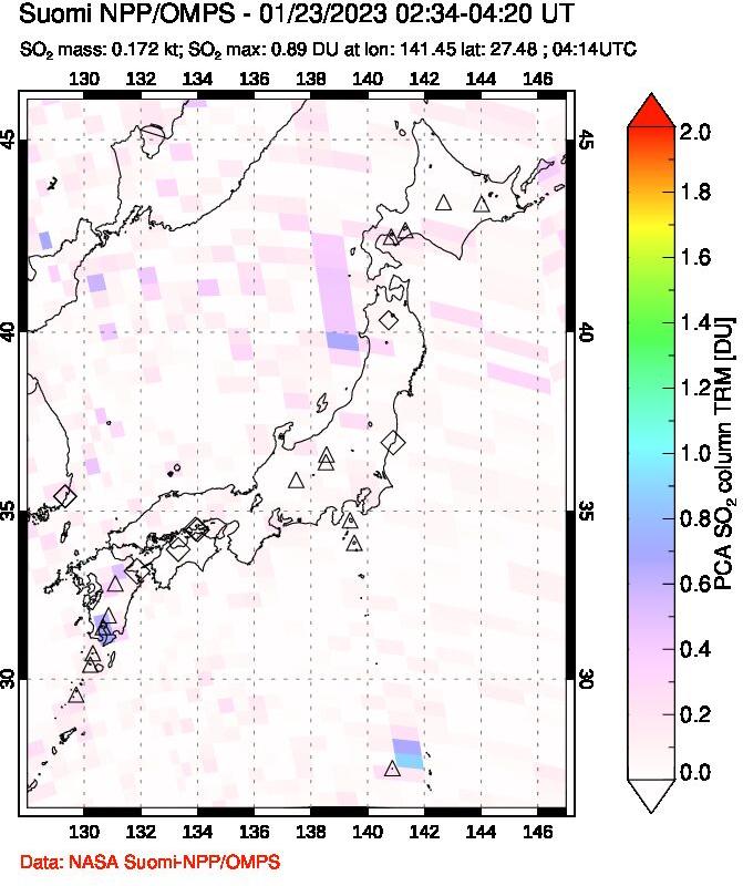 A sulfur dioxide image over Japan on Jan 23, 2023.