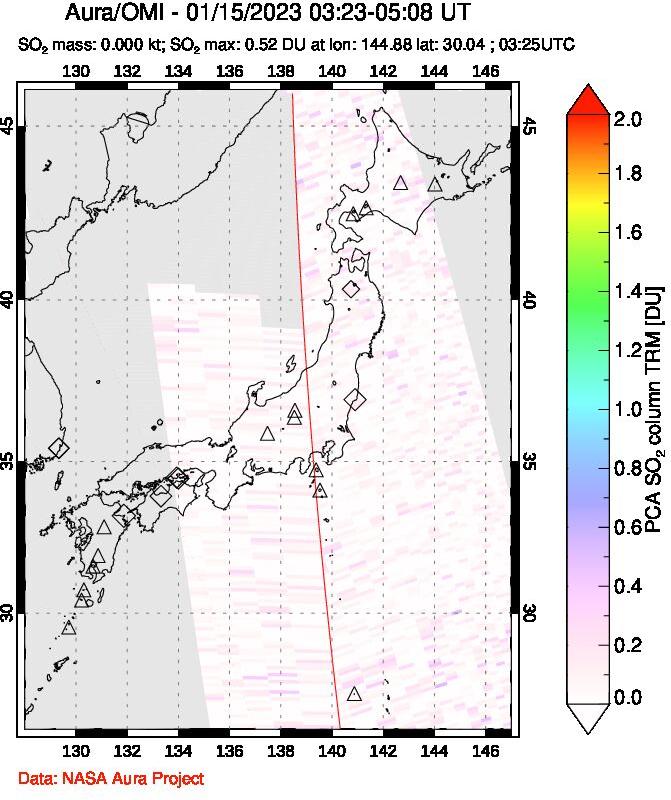 A sulfur dioxide image over Japan on Jan 15, 2023.
