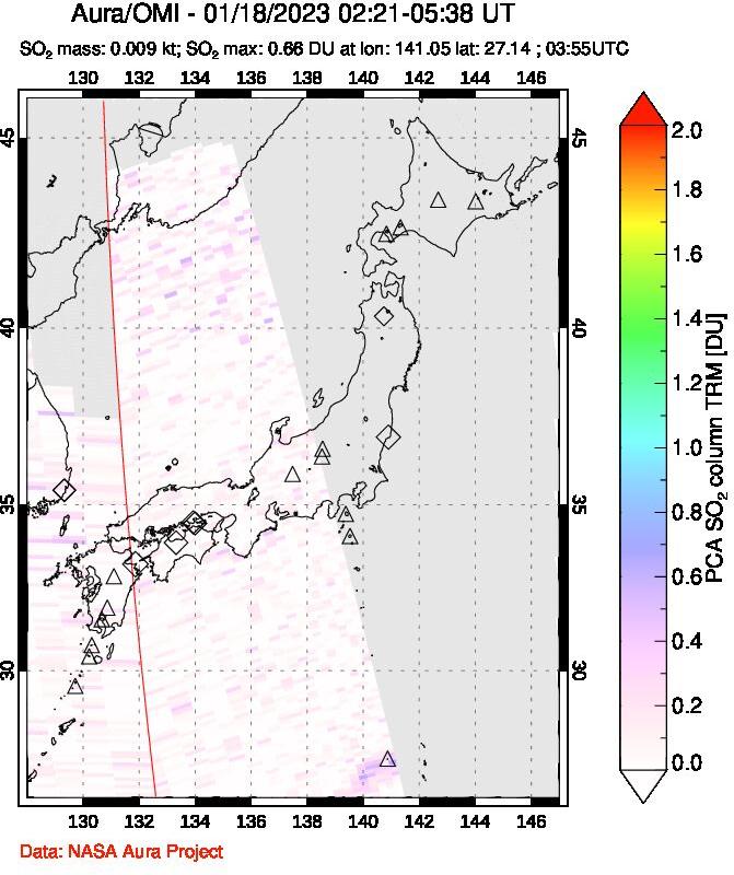 A sulfur dioxide image over Japan on Jan 18, 2023.