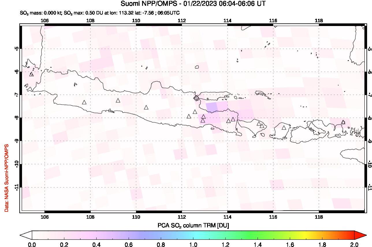 A sulfur dioxide image over Java, Indonesia on Jan 22, 2023.