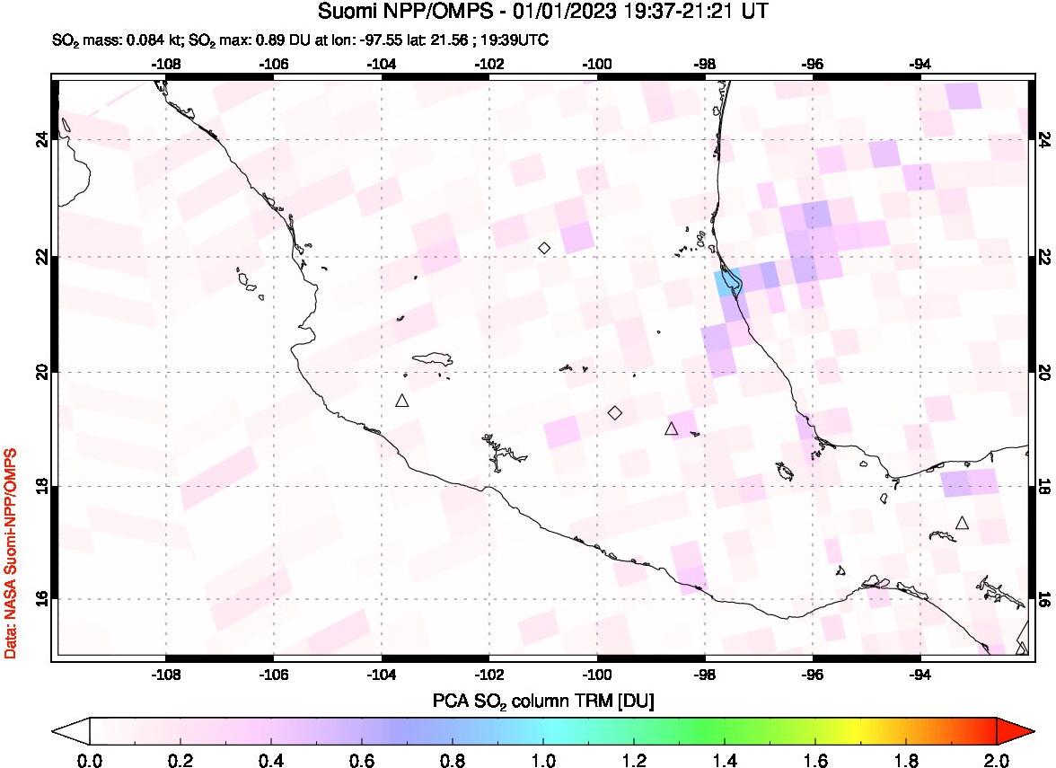 A sulfur dioxide image over Mexico on Jan 01, 2023.