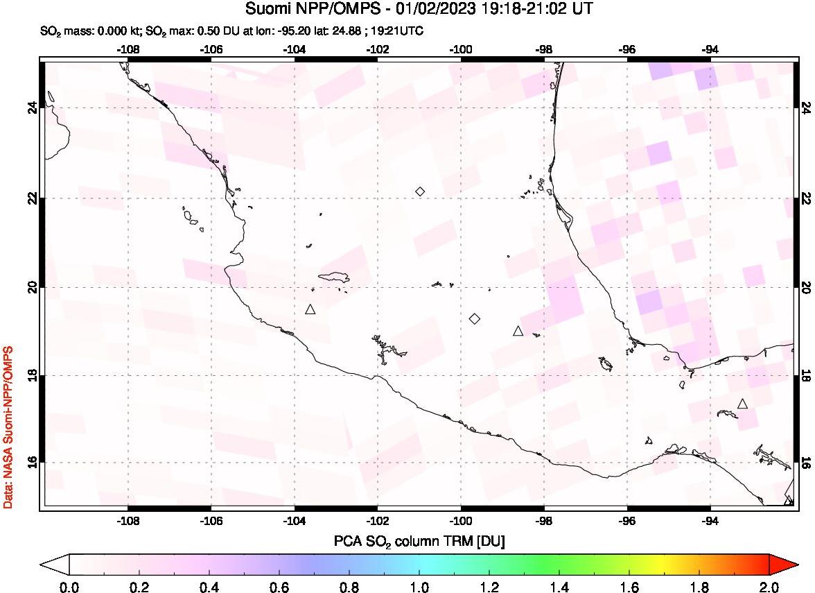 A sulfur dioxide image over Mexico on Jan 02, 2023.