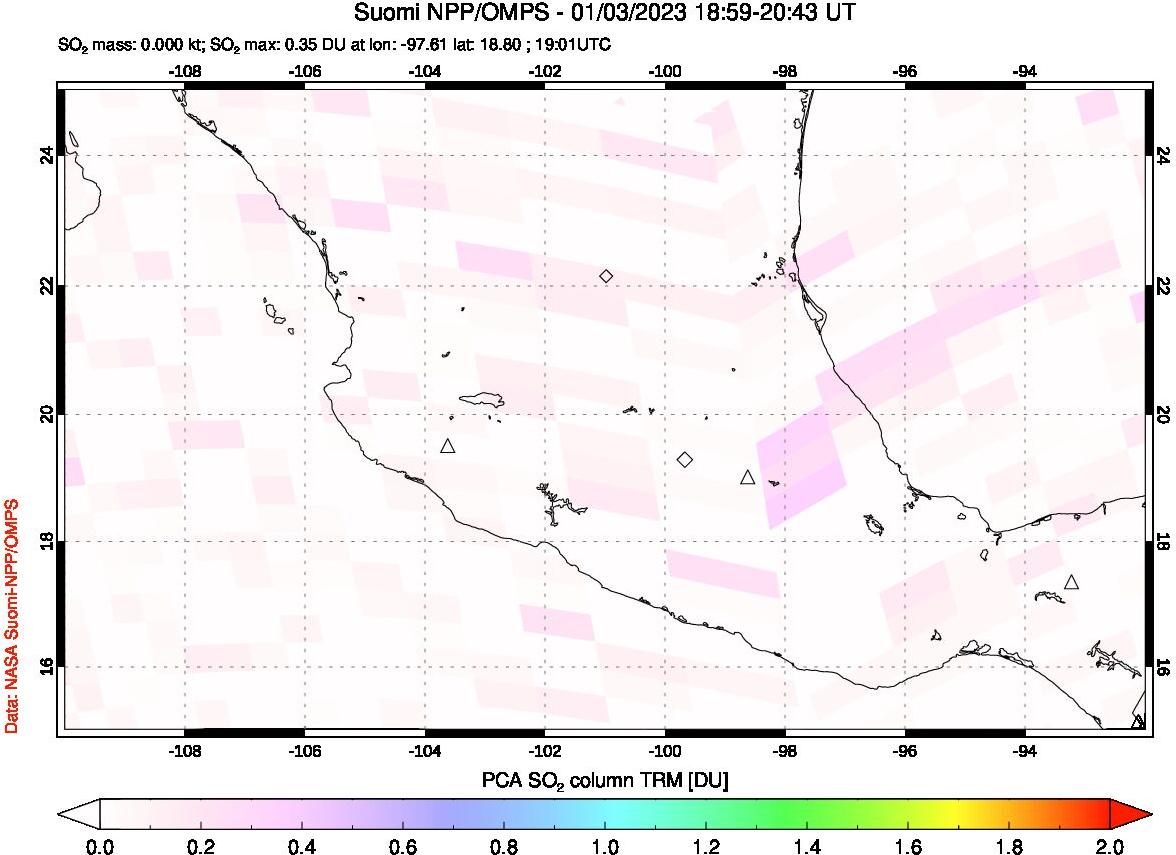 A sulfur dioxide image over Mexico on Jan 03, 2023.