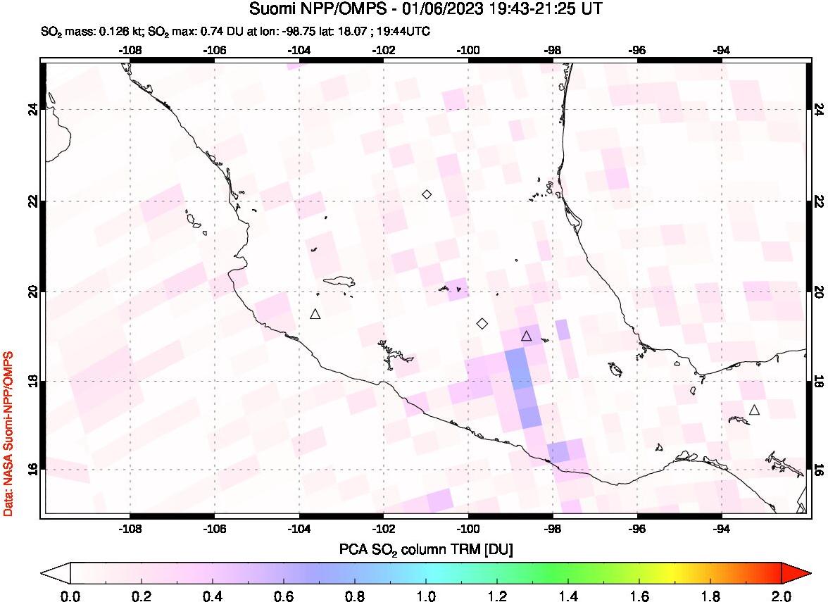 A sulfur dioxide image over Mexico on Jan 06, 2023.