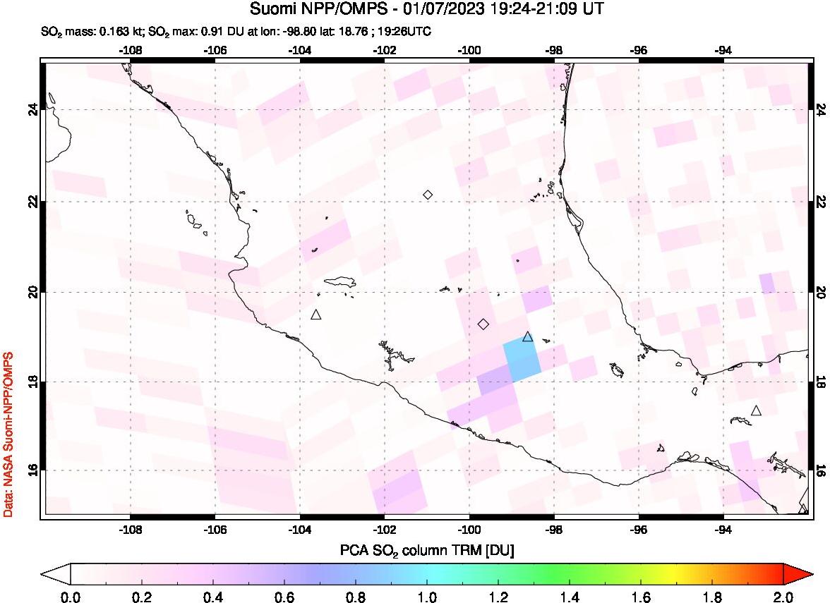 A sulfur dioxide image over Mexico on Jan 07, 2023.