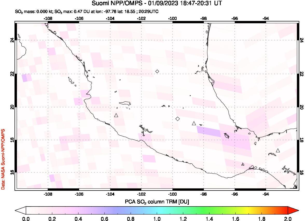 A sulfur dioxide image over Mexico on Jan 09, 2023.