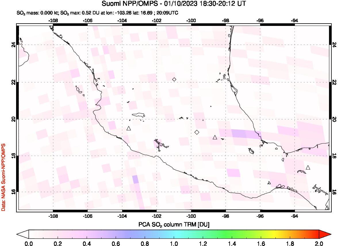 A sulfur dioxide image over Mexico on Jan 10, 2023.