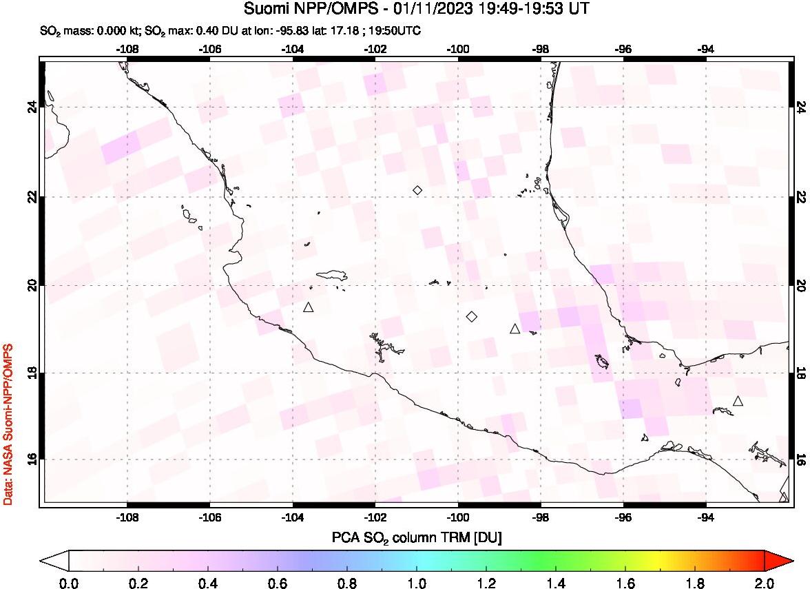 A sulfur dioxide image over Mexico on Jan 11, 2023.