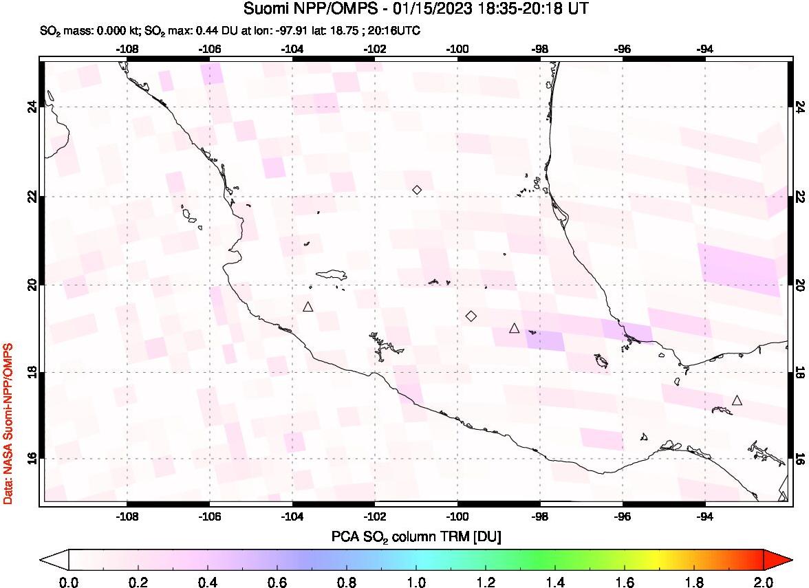 A sulfur dioxide image over Mexico on Jan 15, 2023.