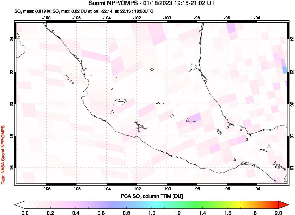 A sulfur dioxide image over Mexico on Jan 18, 2023.