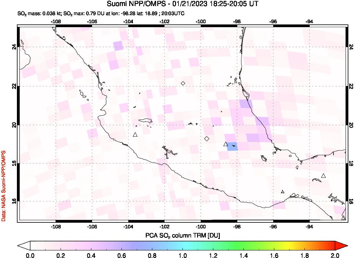 A sulfur dioxide image over Mexico on Jan 21, 2023.