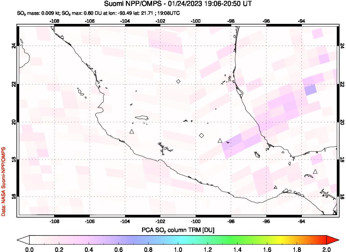 A sulfur dioxide image over Mexico on Jan 24, 2023.