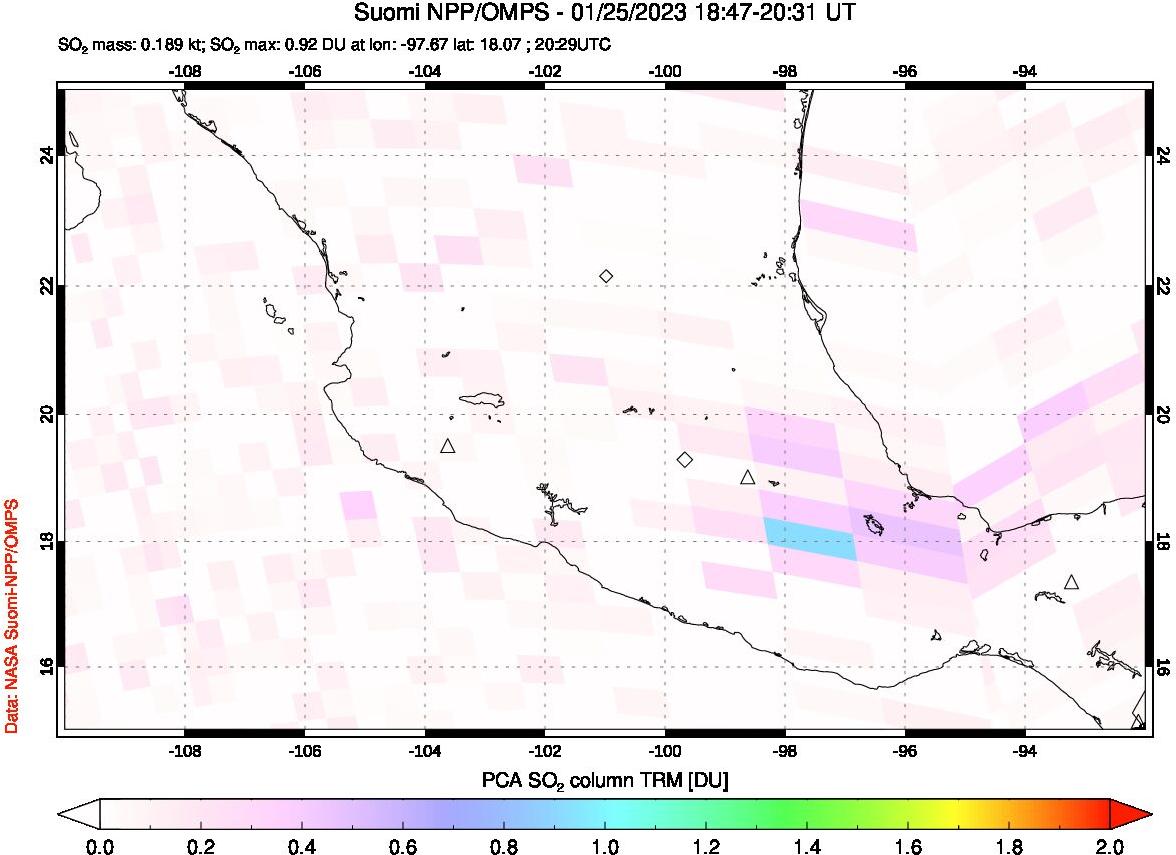 A sulfur dioxide image over Mexico on Jan 25, 2023.