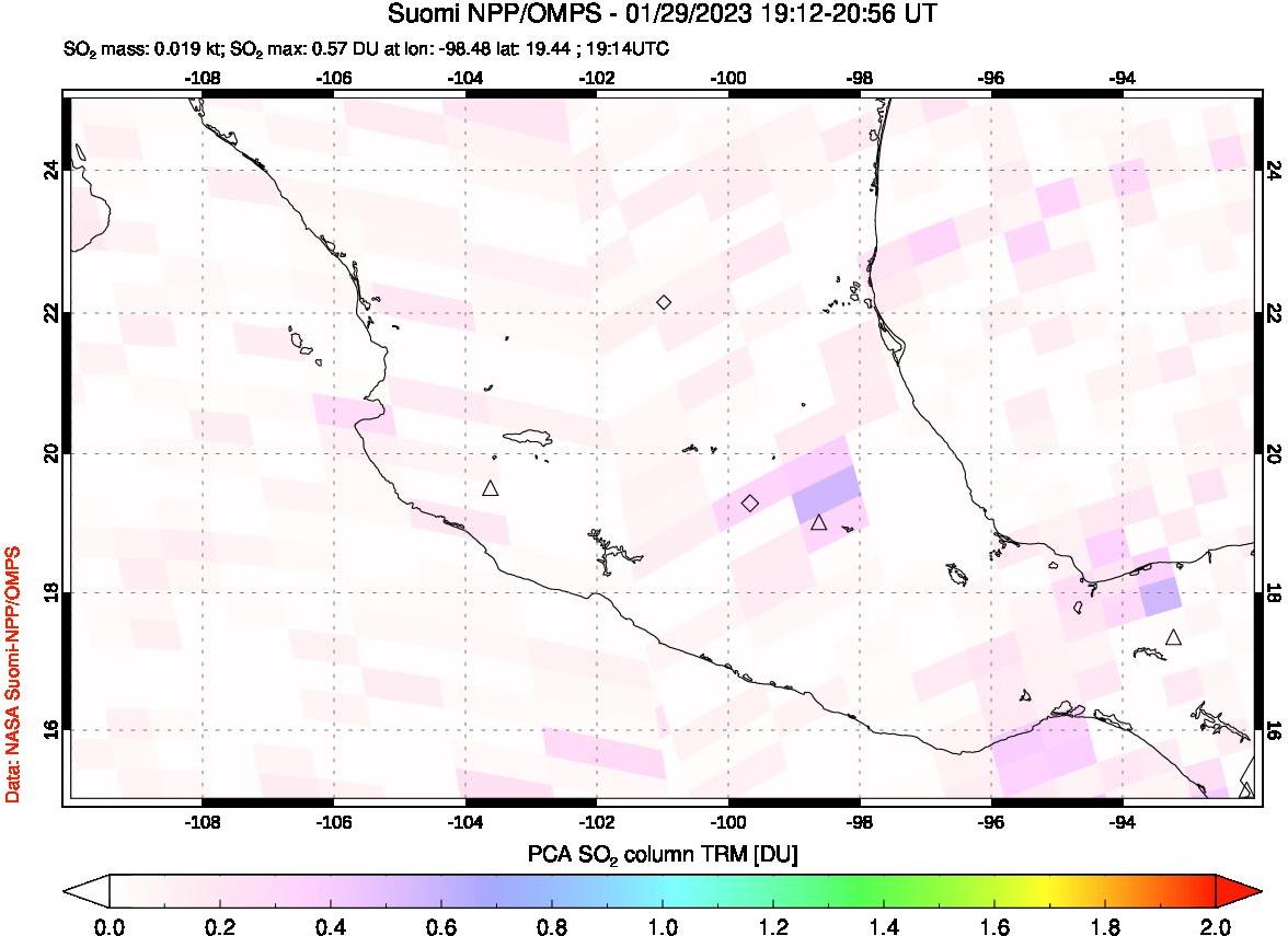 A sulfur dioxide image over Mexico on Jan 29, 2023.