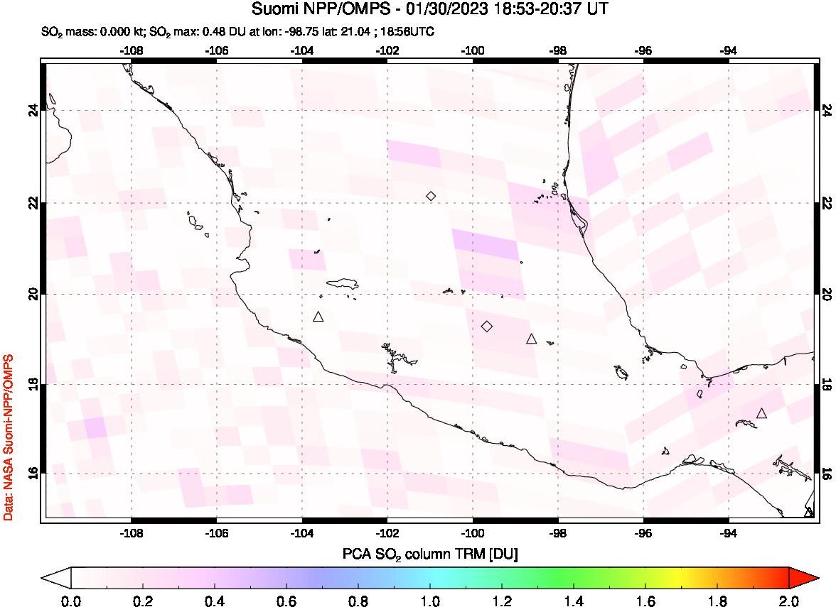 A sulfur dioxide image over Mexico on Jan 30, 2023.