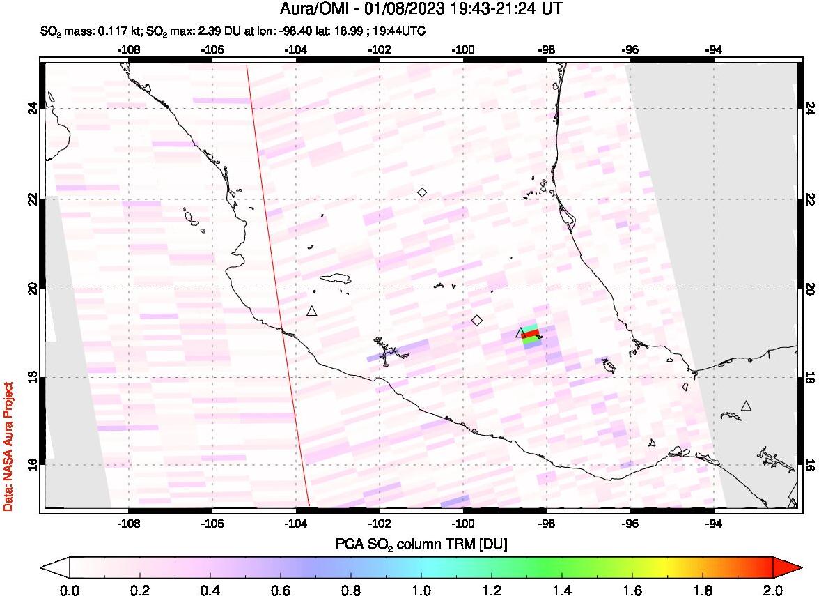 A sulfur dioxide image over Mexico on Jan 08, 2023.