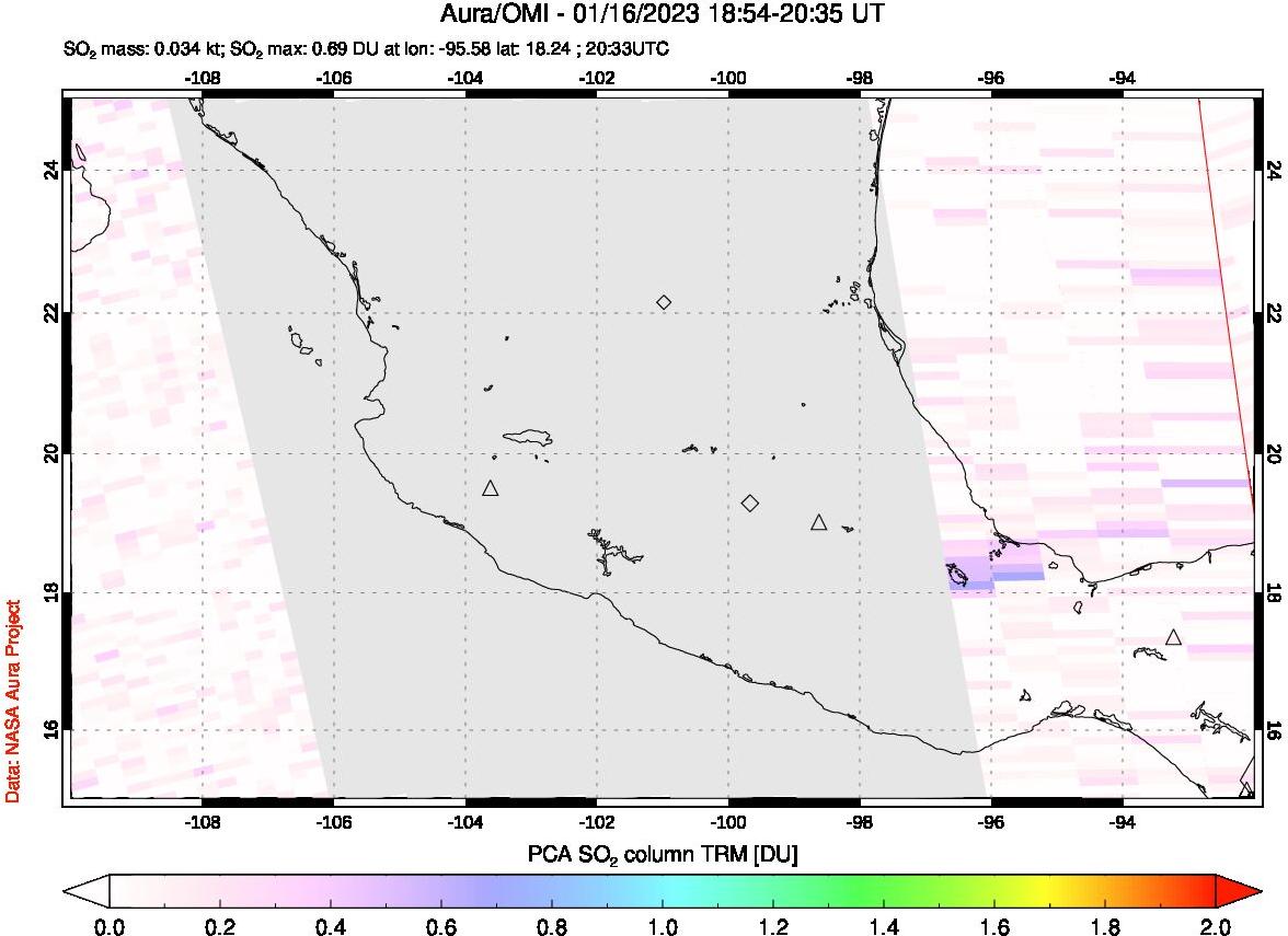 A sulfur dioxide image over Mexico on Jan 16, 2023.