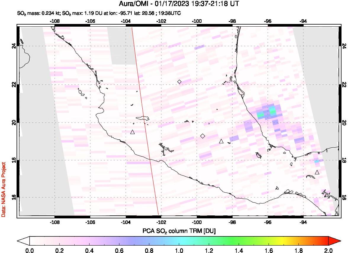 A sulfur dioxide image over Mexico on Jan 17, 2023.