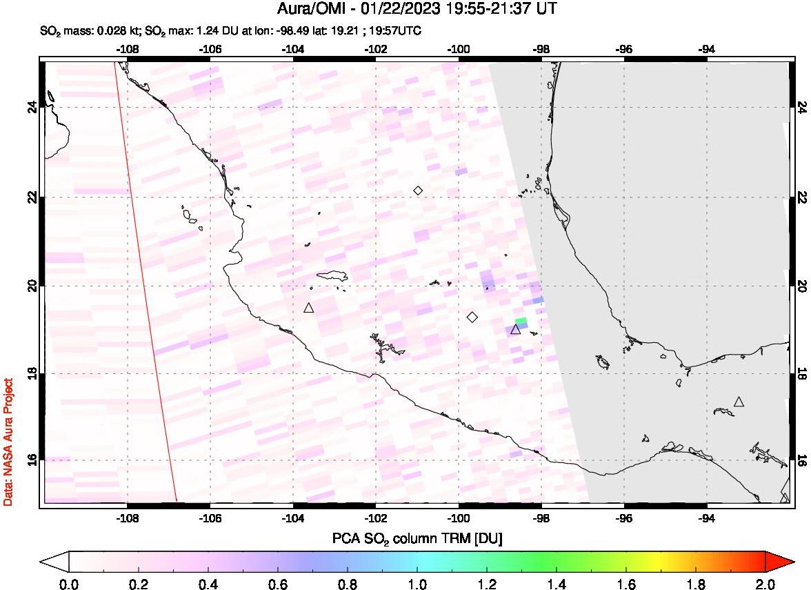 A sulfur dioxide image over Mexico on Jan 22, 2023.