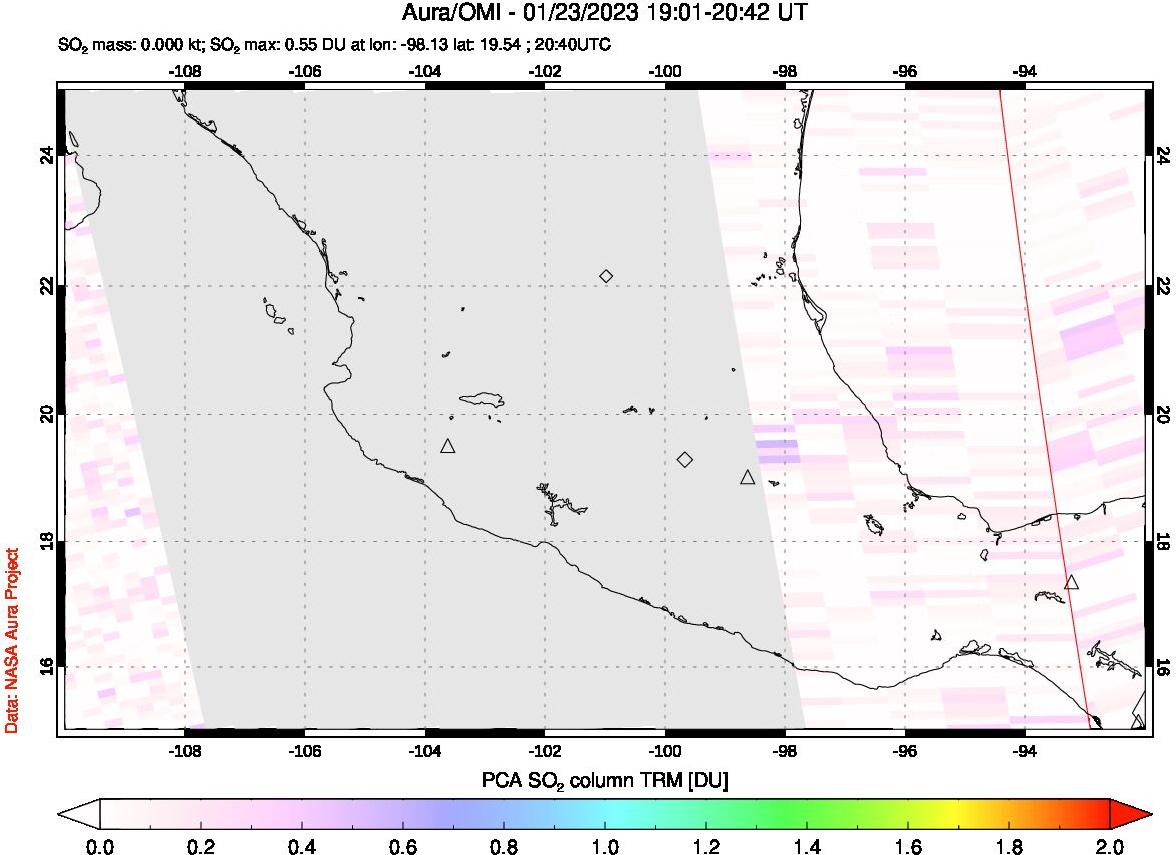 A sulfur dioxide image over Mexico on Jan 23, 2023.