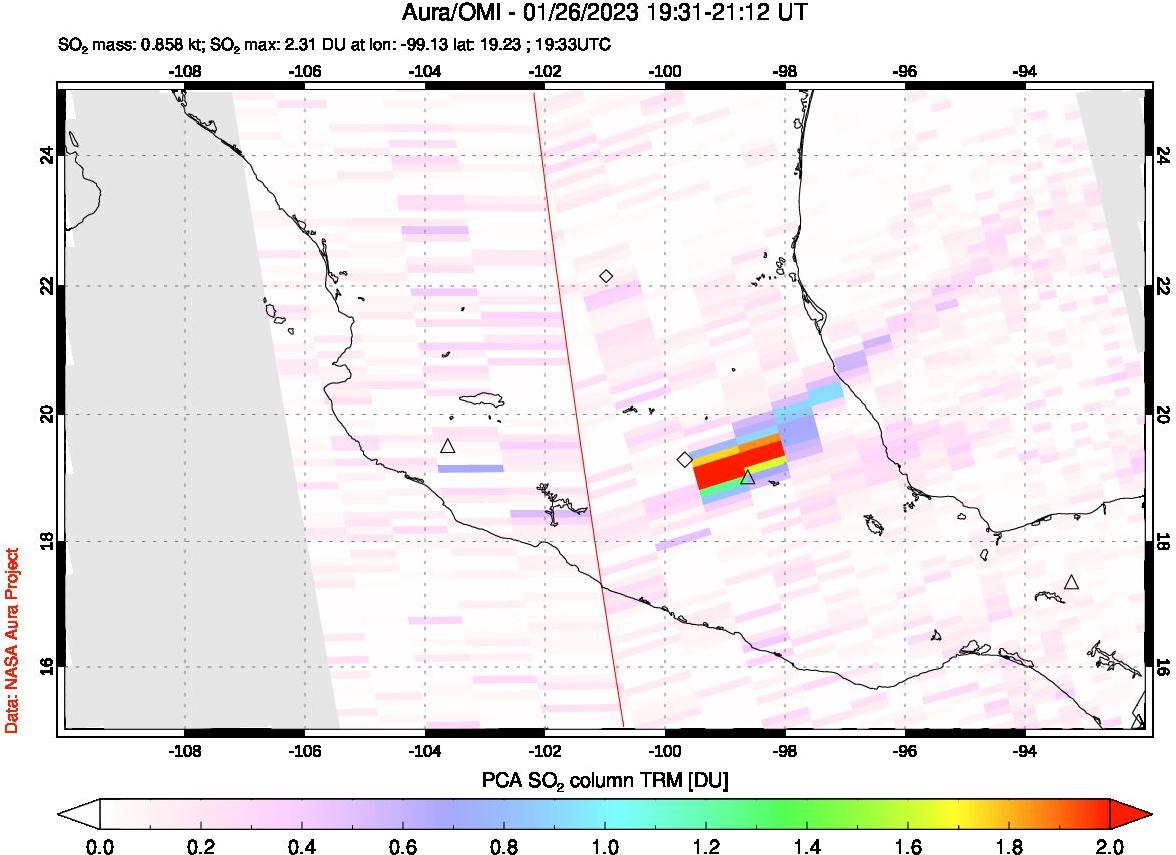 A sulfur dioxide image over Mexico on Jan 26, 2023.
