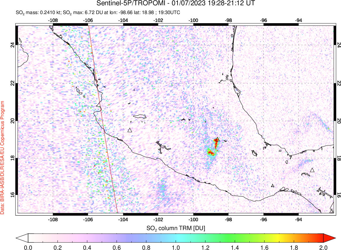 A sulfur dioxide image over Mexico on Jan 07, 2023.