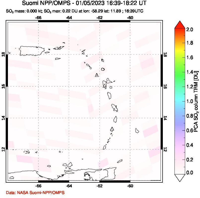A sulfur dioxide image over Montserrat, West Indies on Jan 05, 2023.