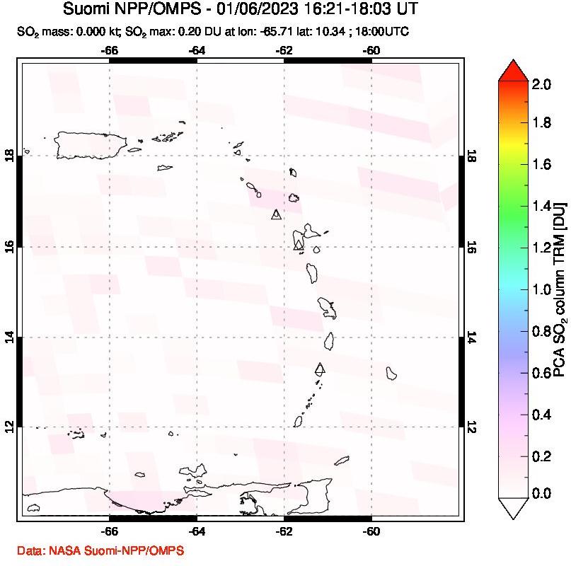 A sulfur dioxide image over Montserrat, West Indies on Jan 06, 2023.