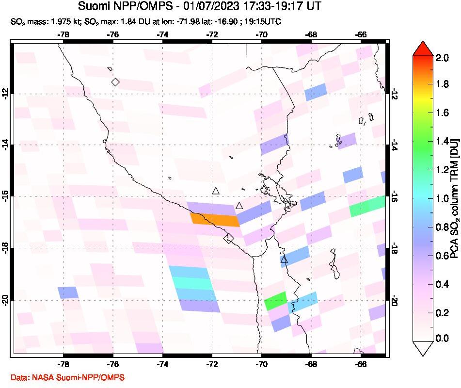 A sulfur dioxide image over Peru on Jan 07, 2023.