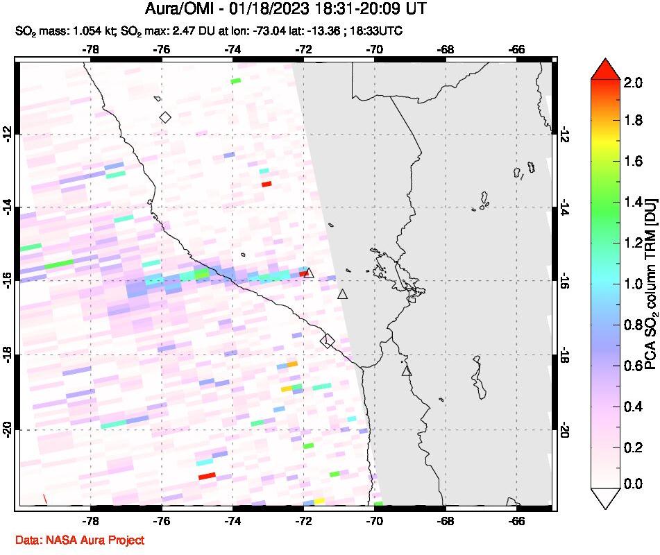 A sulfur dioxide image over Peru on Jan 18, 2023.
