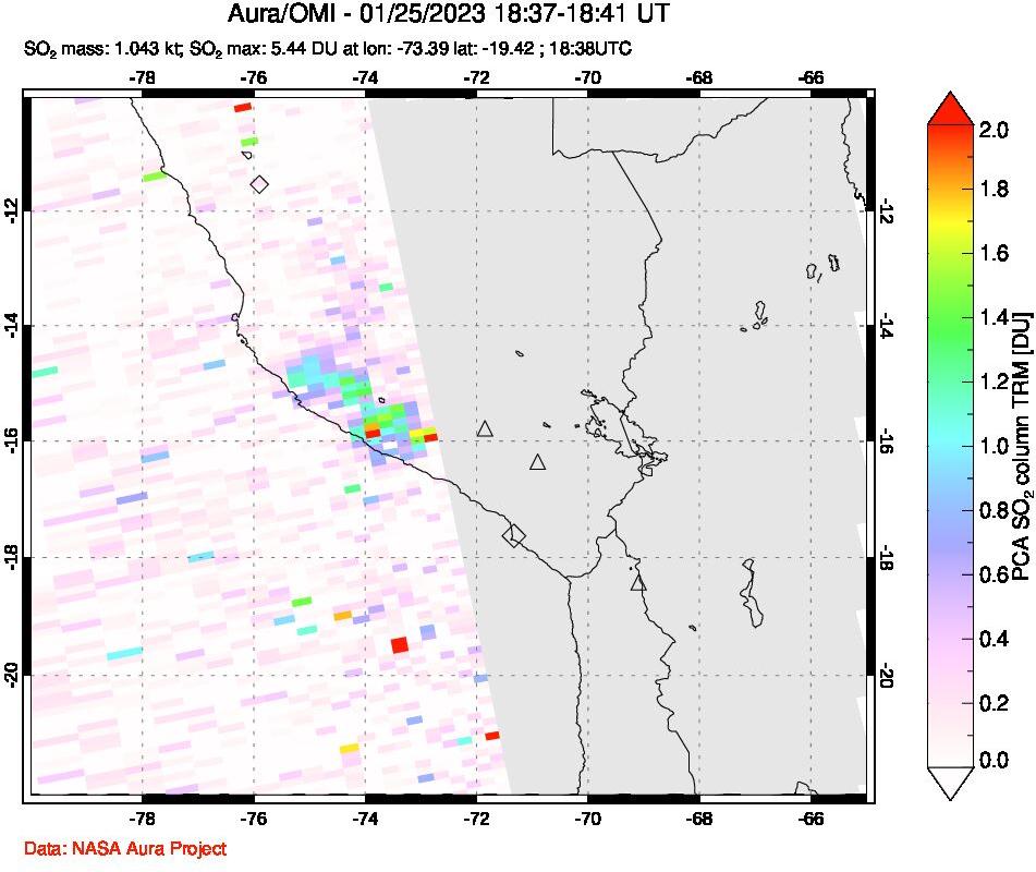 A sulfur dioxide image over Peru on Jan 25, 2023.