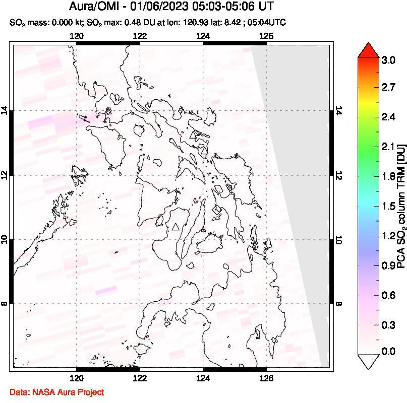 A sulfur dioxide image over Philippines on Jan 06, 2023.
