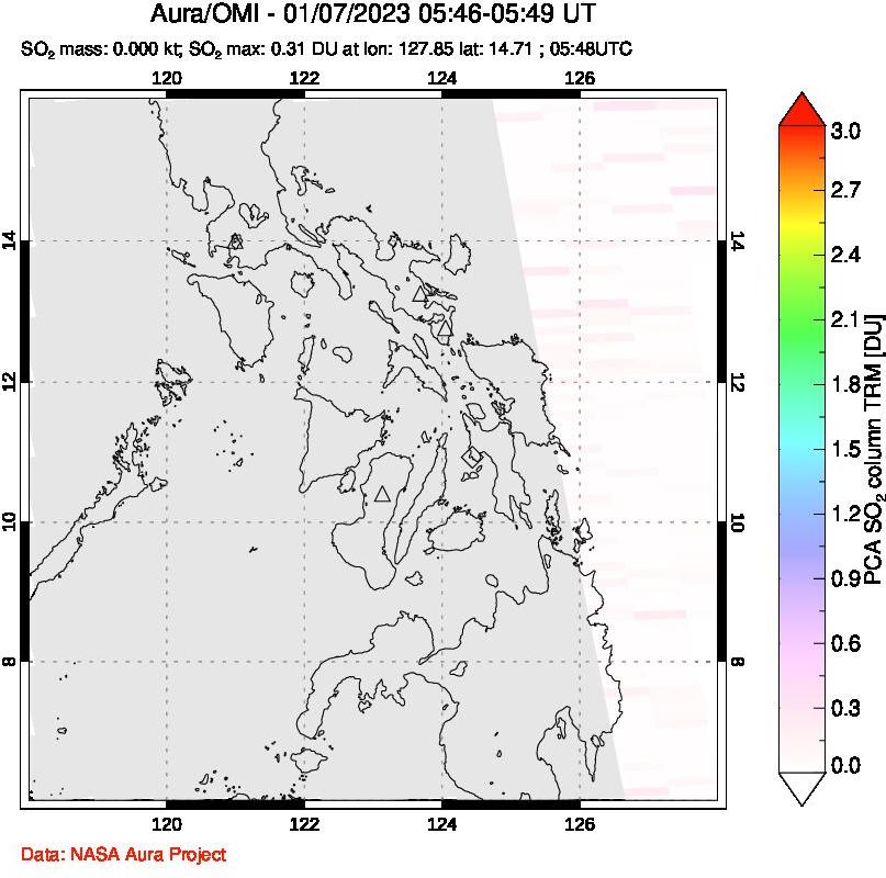 A sulfur dioxide image over Philippines on Jan 07, 2023.
