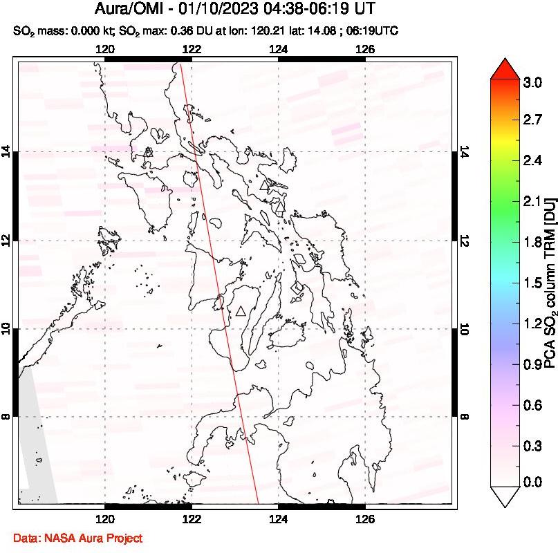A sulfur dioxide image over Philippines on Jan 10, 2023.