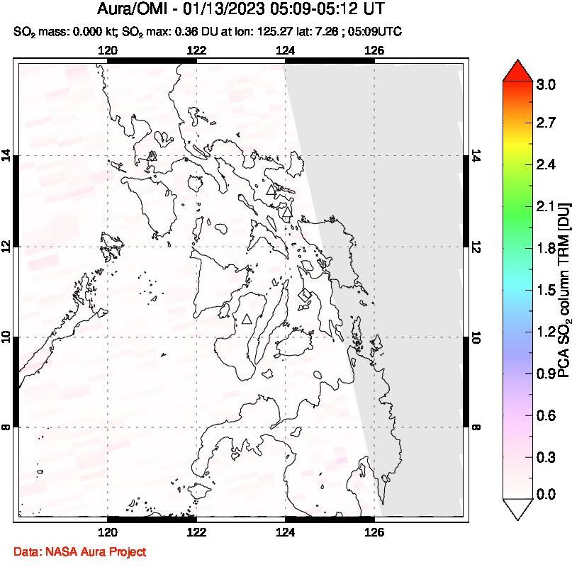 A sulfur dioxide image over Philippines on Jan 13, 2023.