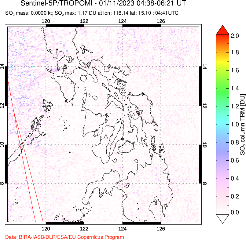 A sulfur dioxide image over Philippines on Jan 11, 2023.