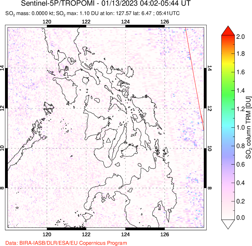 A sulfur dioxide image over Philippines on Jan 13, 2023.