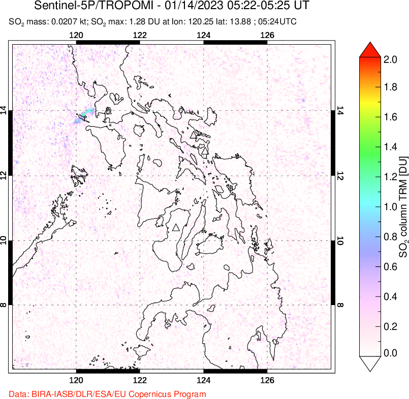 A sulfur dioxide image over Philippines on Jan 14, 2023.