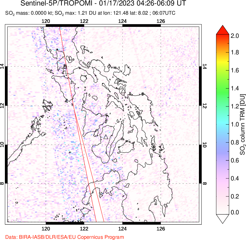 A sulfur dioxide image over Philippines on Jan 17, 2023.