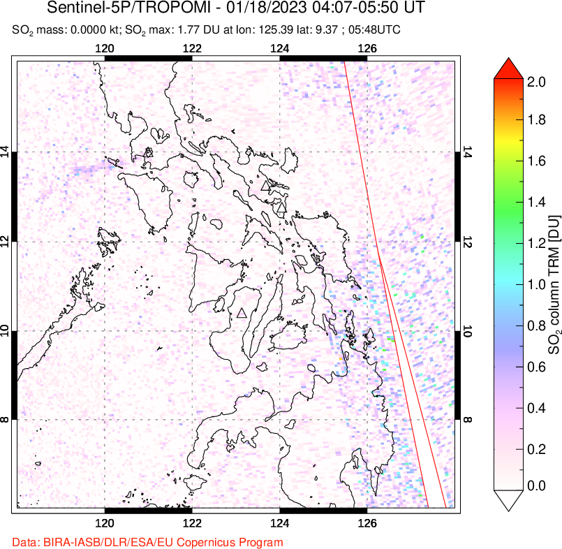 A sulfur dioxide image over Philippines on Jan 18, 2023.
